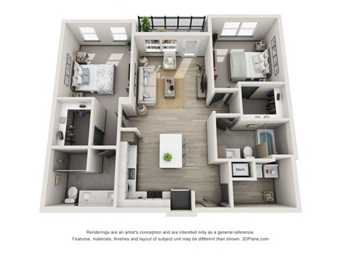 Floor plan for 2 beds, 2 baths, 1060 sqft